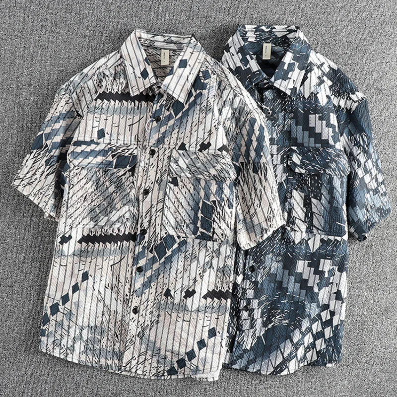 Camisa Carga Hombre | Rayas Verticales | Tela Seersucker | Manga Corta | Ticotrendy
