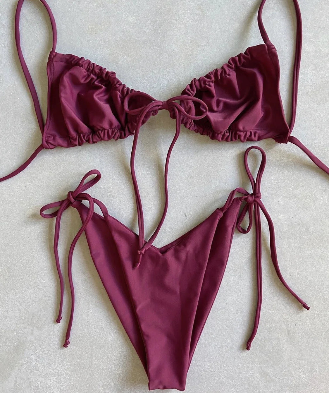 Bikini Sexy de Cintura Alta y Color Sólido - Traje de Baño de Verano 2025