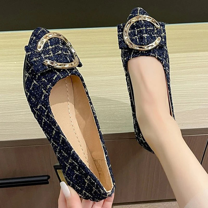Zapatos Planos de Retales con Hebilla | Estilo Coreano | Punta Estrecha | Primavera y Otoño