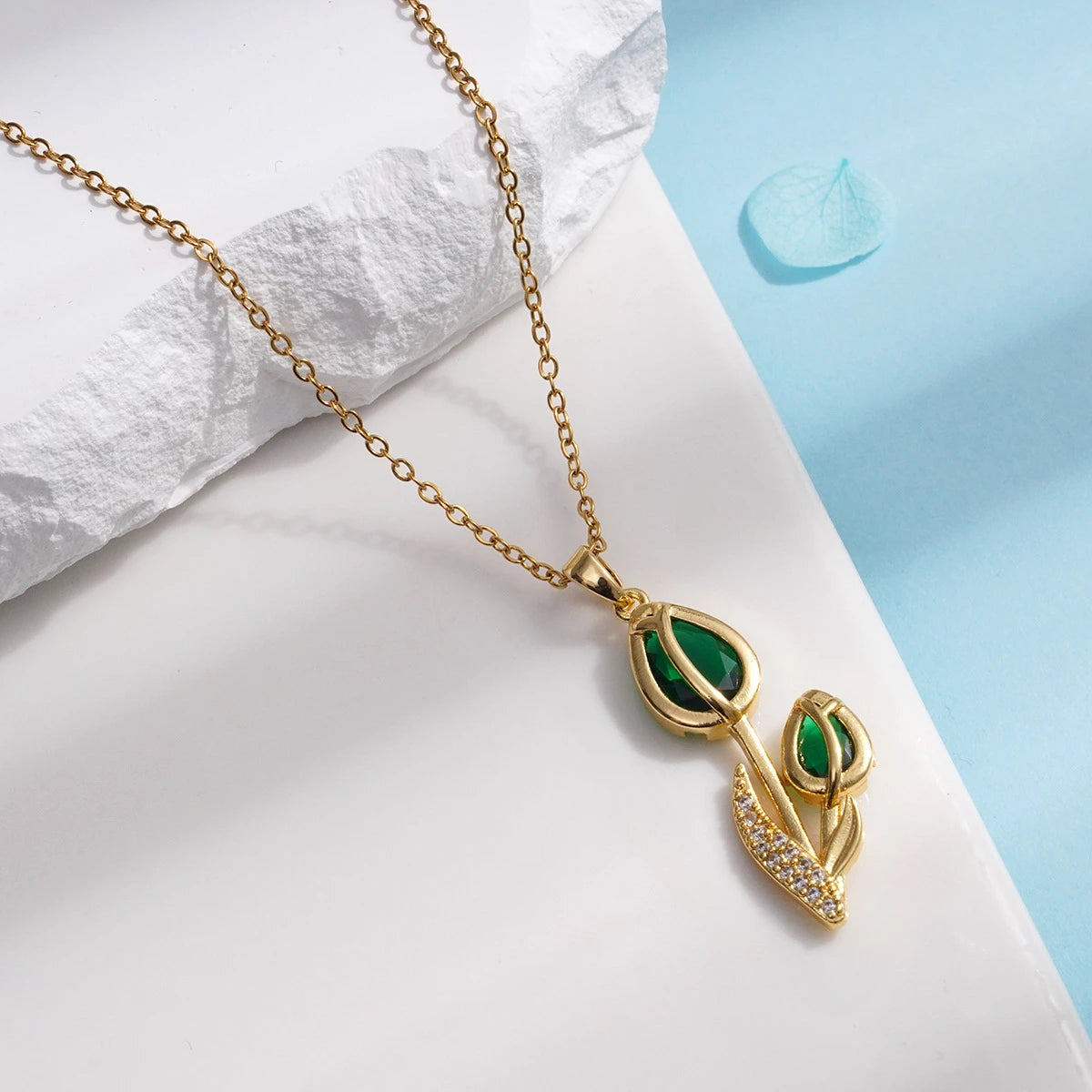 Collar Elegante Tulipán Circón ∣ Cadena Acero Inoxidable ∣ Joyería Moda Femenina