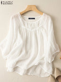 Blusa Vintage para Mujer  | Manga 3/4 y Cuello Redondo | Estilo Túnica Holgada | Ticotrendy