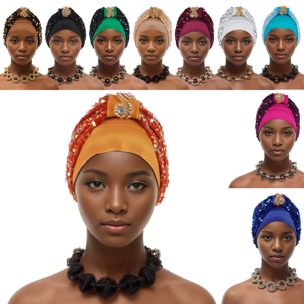 Turbante de Lentejuelas para Mujer Estilo Africano