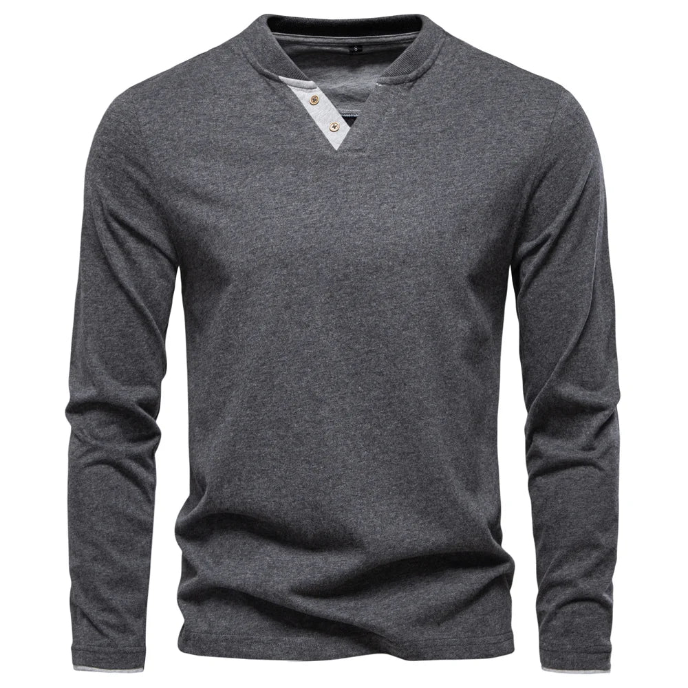 Camiseta Henley 100% Algodón Hombre | Manga Larga Informal Otoño | Tallas S-XXL | Tico Trendy
