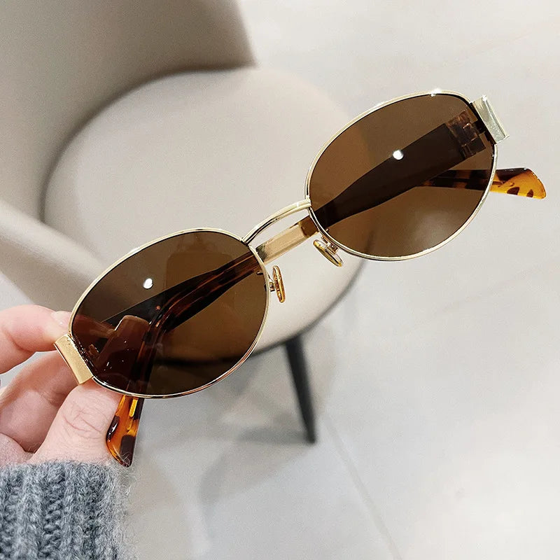 Gafas Sol Ovaladas Metal Tendencia Retro | Clásico Básico Gafas Protección UV400