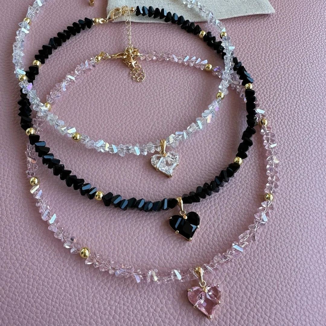 Collar Corazón Circón ∣ Vintage Bohemio Sexy ∣ Cadena Serpiente Cristal