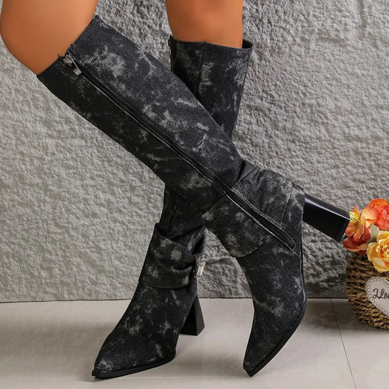Botas de Denim de Media Pantorrilla | Tacón Superalto