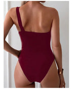 Traje de Baño 1 Hombro Ajustado | Color Sólido | Natación y Playa