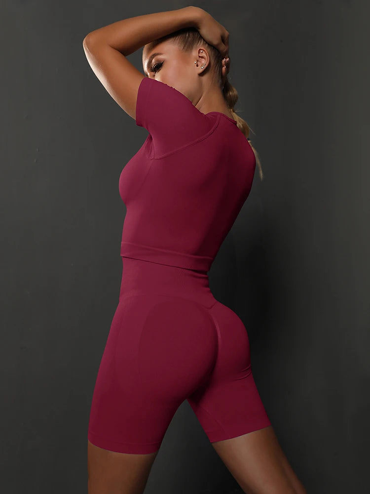 Conjunto Yoga Mujer Chaleco Espalda Descubierta | Shorts Cintura Alta | Secado Rápido