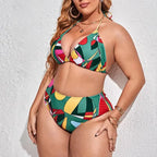 Conjunto de Bikinis de Malla Estampados de Tres Piezas | Traje de Baño de Talla Grande para Playa