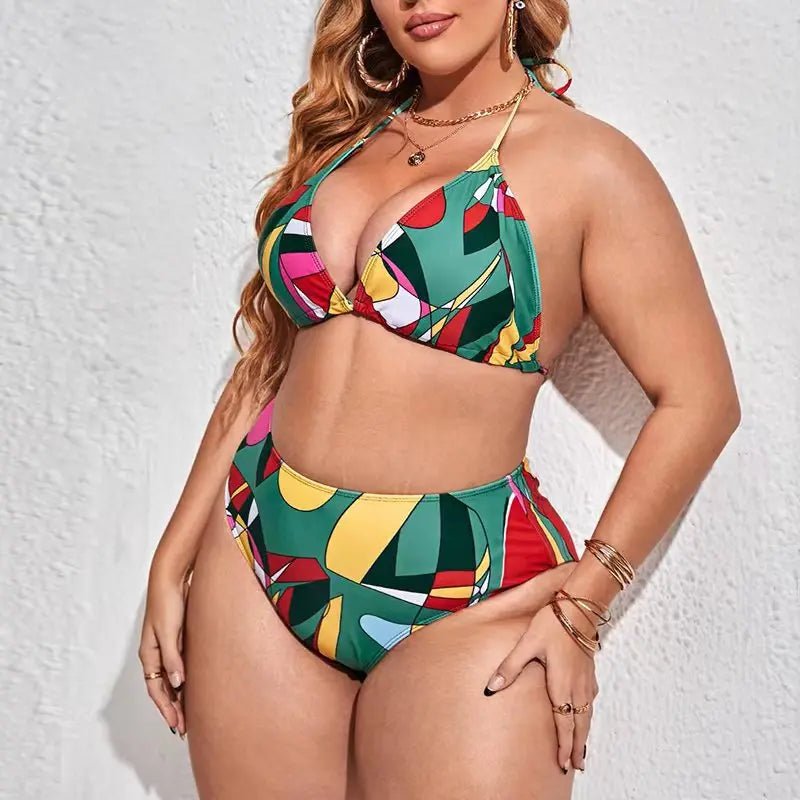 Conjunto de Bikinis de Malla Estampados de Tres Piezas | Traje de Baño de Talla Grande para Playa