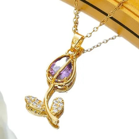 Collares con colgante de tulipán de circón colorido para mujeres y niñas, cadena de acero inoxidable, accesorios de joyería románticos de moda, regalos