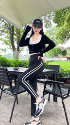 Leggings Piel Tiburón Raya Lateral | Cintura Alta Ajustado Casual | Mallas Deportivas PV | Ticotrendy