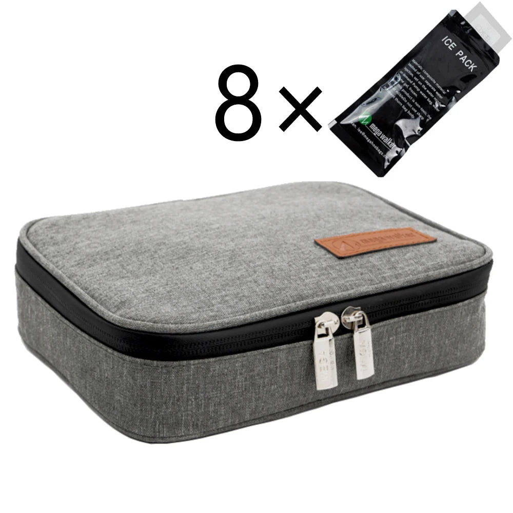 Caja enfriadora de insulina mega, bolsa de tamaño mediano, Estuche De Viaje de insulina para diabéticos con aislamiento portátil, bolsa de hielo de papel de aluminio de tela de nailon