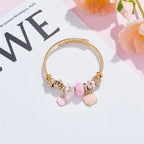 Pulsera Dijes Gato Flor Corona | Brazalete Acero Inox. Color Dorado | Regalo Navidad | Ticotrendy