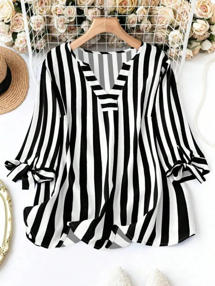 Camisa Cuadros Rayas Cuello V Plus Size | Manga Larga | Tallas 1XL-5XL | Tico Trendy