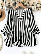 Camisa Cuadros Rayas Cuello V Plus Size | Manga Larga | Tallas 1XL-5XL | Tico Trendy