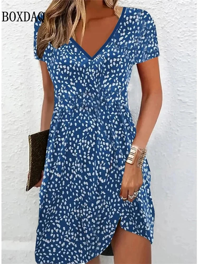 Vestido Veraniego Informal para Mujer | Estampado Floral Bohemio | Cuello V y Manga Corta | Tico Trendy
