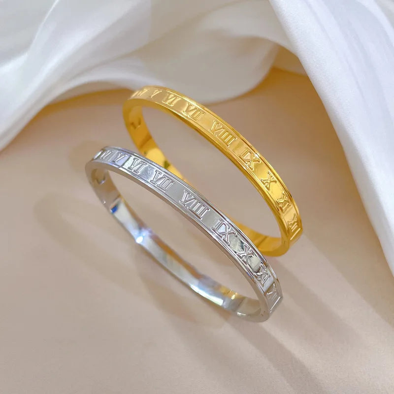 Brazaletes de números romanos de acero inoxidable Vintage de lujo para mujeres y niñas Color dorado y plateado puede abrir accesorios de pulsera regalos