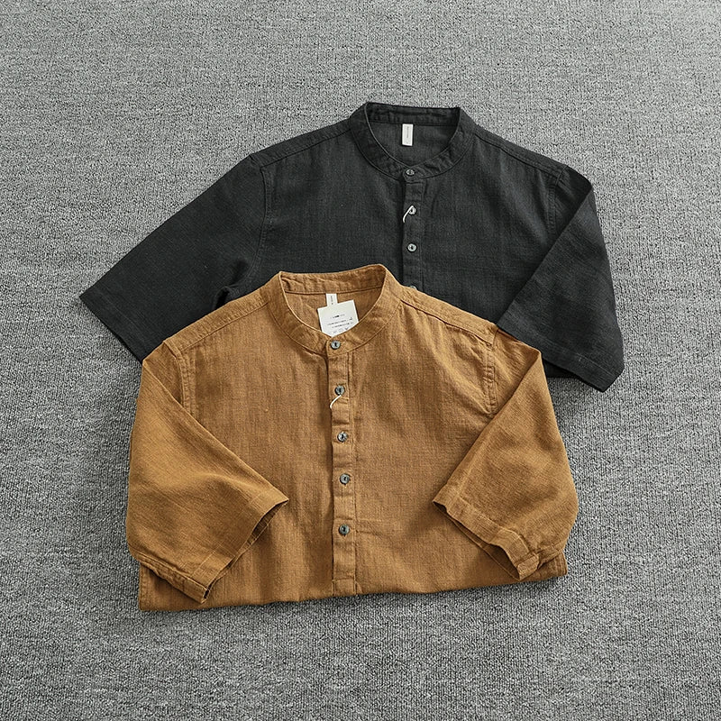 Camisa Lino Algodón Hombre | Estilo Retro | Manga Corta | Cuello Abierto | Ticotrendy Costa Rica