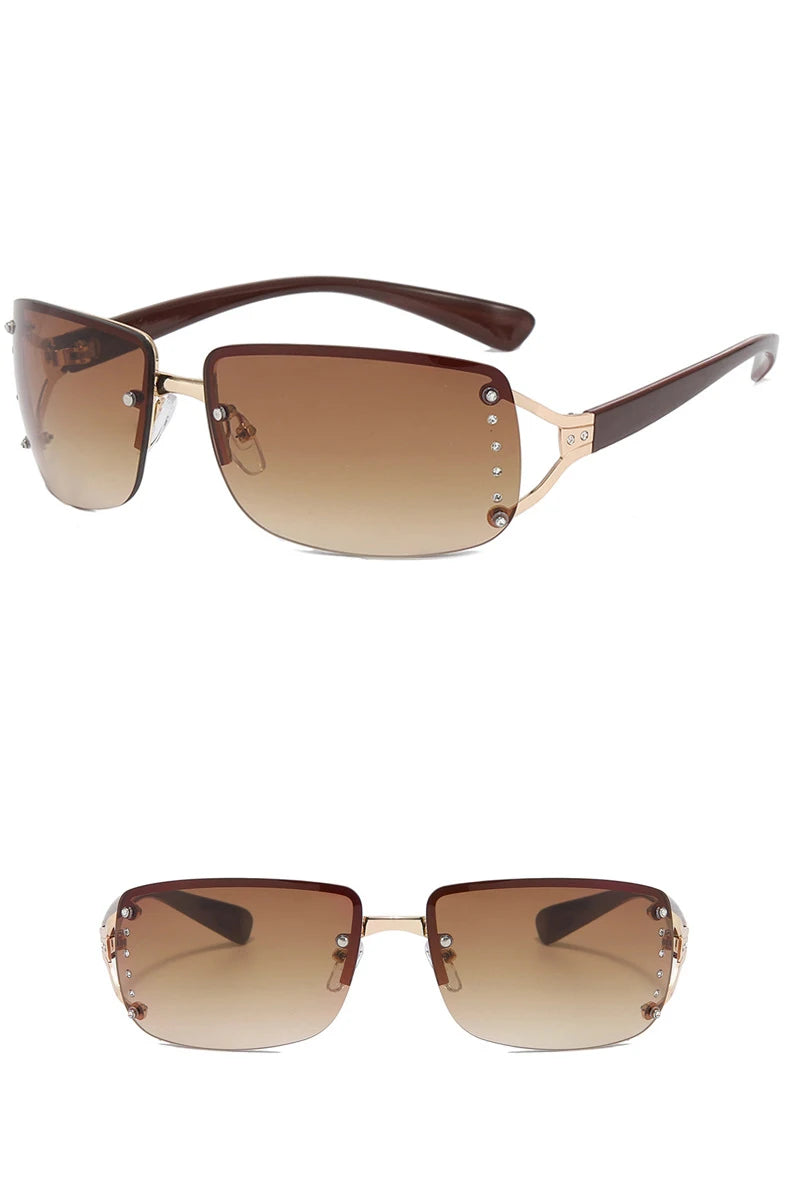 Gafas Sol Y2K Envolventes Escudo | Top Plano Futuristas Sin Marco Gradiente