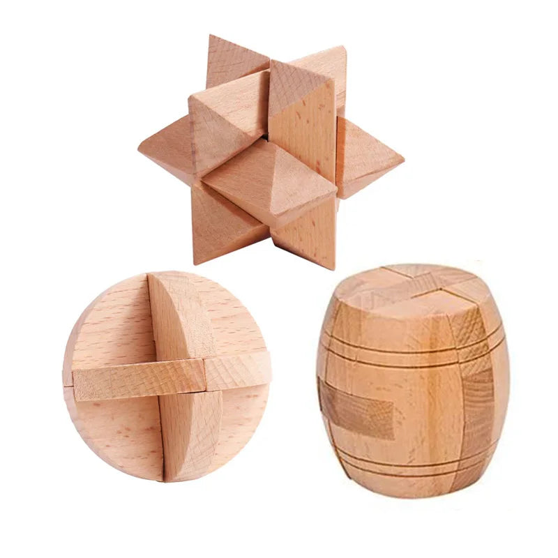 Juego de 3 uds. De rompecabezas de madera LuBan Lock, rompecabezas, juguetes de prueba IQ, juegos mentales educativos para adultos y niños, juego de enclavamiento desbloqueado