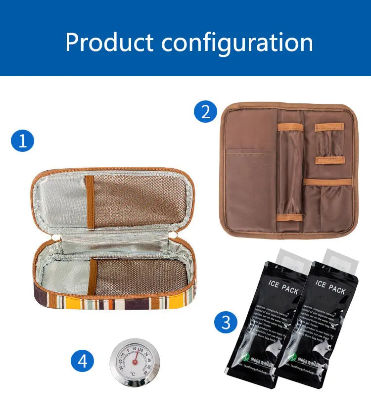 Caja enfriadora de insulina mega, bolsa de tamaño mediano, Estuche De Viaje de insulina para diabéticos con aislamiento portátil, bolsa de hielo de papel de aluminio de tela de nailon