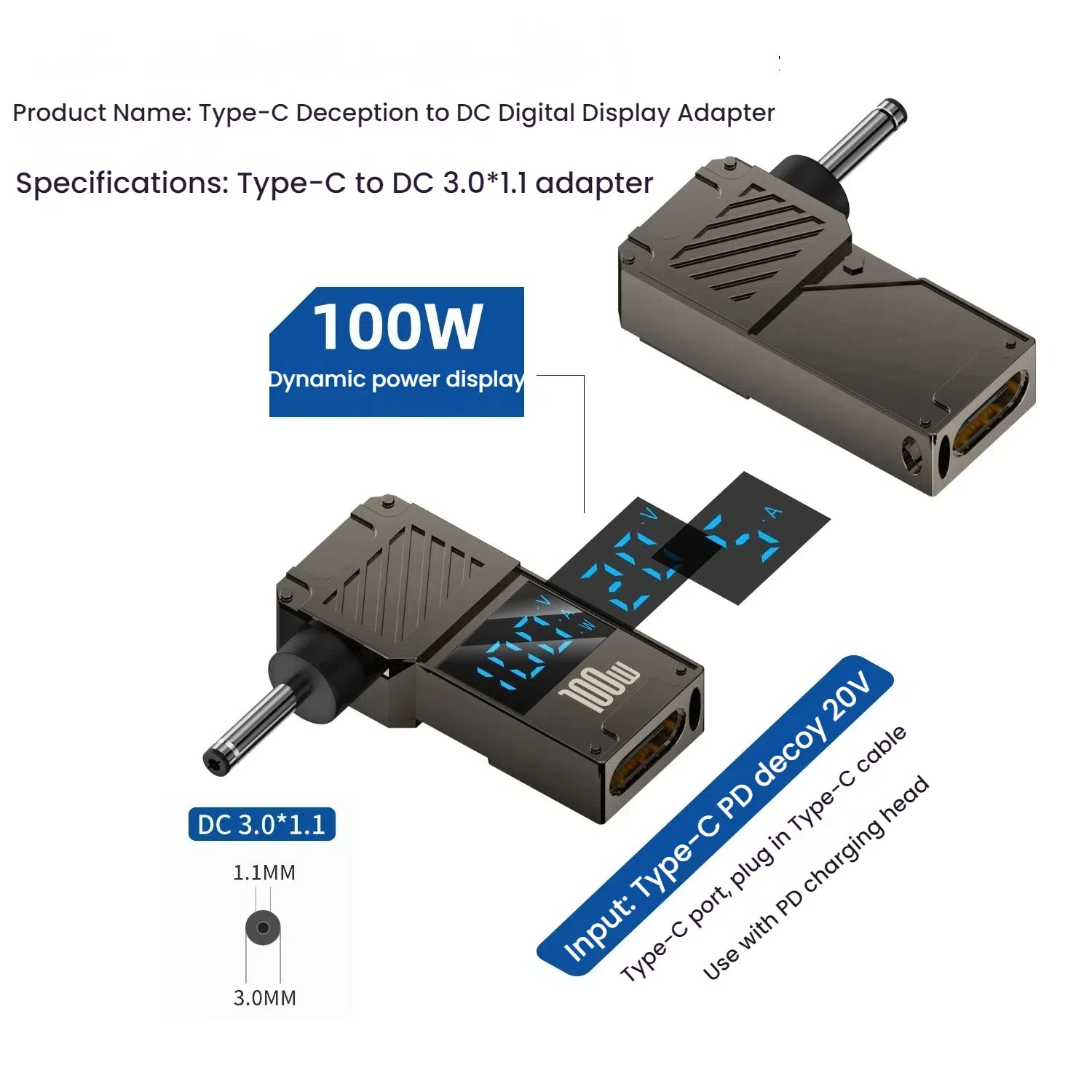 Adaptador Tipo C A DC | Cargador Laptop 100W | Convertidor Power Delivery | Ticotrendy