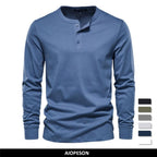 Camiseta Cuello Henley Color Sólido Hombre | Manga Larga Alta Calidad | Tallas XS-5XL | Tico Trendy