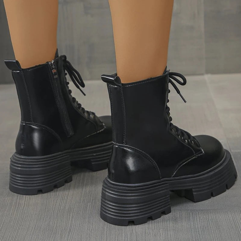 Botines de Plataforma | Estilo Británico | Tacón Grueso | Mujer