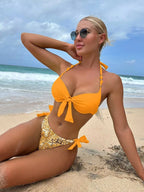 Bikini de Neón con Lazo Lateral y Estampado de Cachemira Push Up