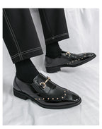 Zapatos Hombre Charol Elegantes Punta Puntiaguda Boda Sin Cordones | Diseño Liso