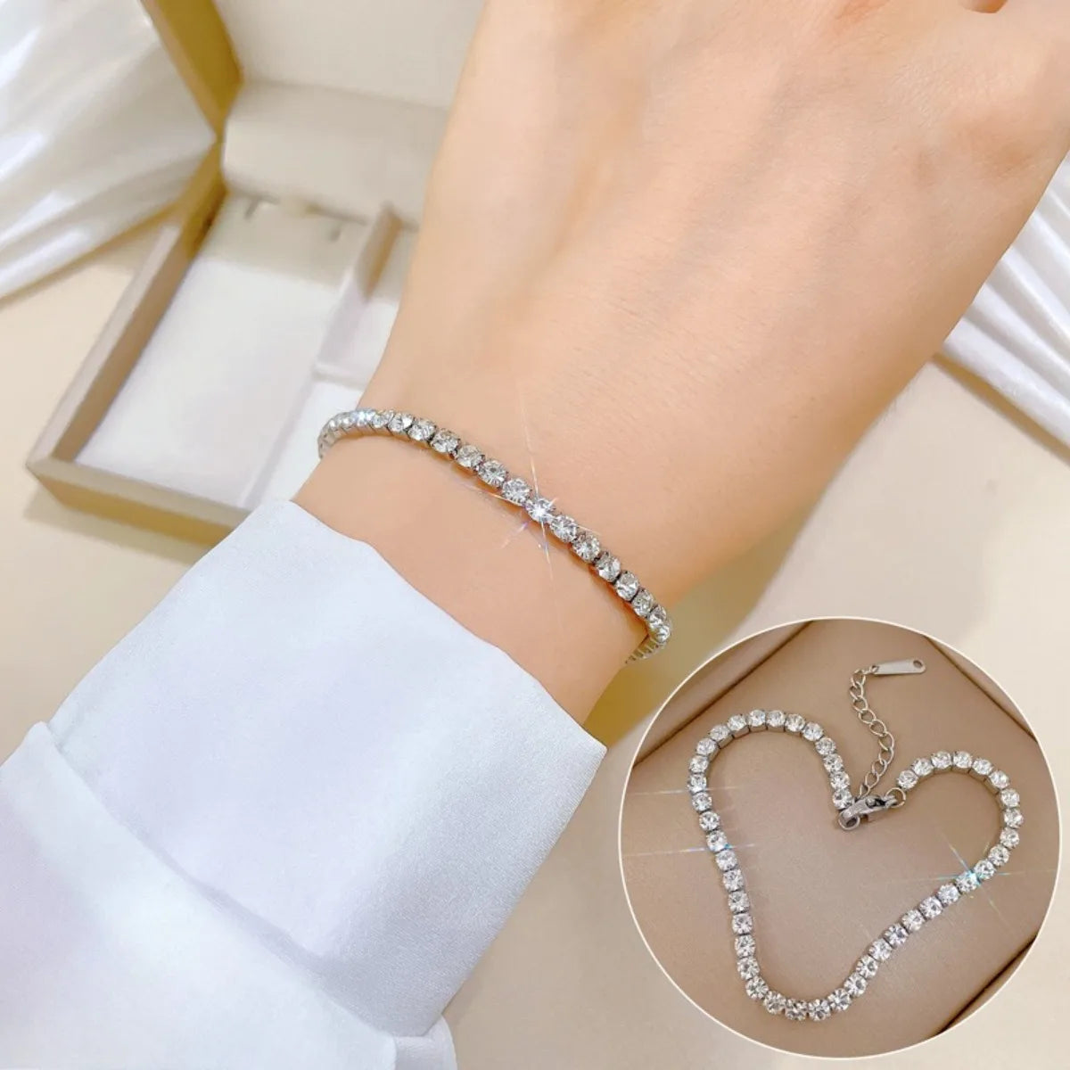 Pulseras de cadena de tenis de circonio brillante de acero inoxidable para mujeres y niñas, brazalete de lujo, accesorios de mano, regalos de joyería para amigos