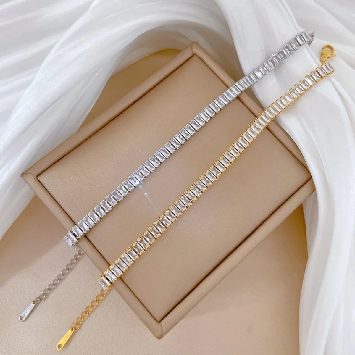Pulseras de cadena de tenis de circonio brillante de lujo de acero inoxidable para mujeres y hombres, brazalete de moda de Hip Hop, accesorios, regalos de joyería