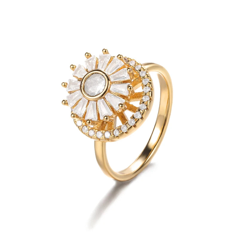 Anillo Ticotrendy Giratorio | Flor de Loto Zirconia | Acero Inox Oro | Joyería Moda 2025