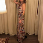 Vestido de Fiesta Rayas Onduladas Cintura Ajustada