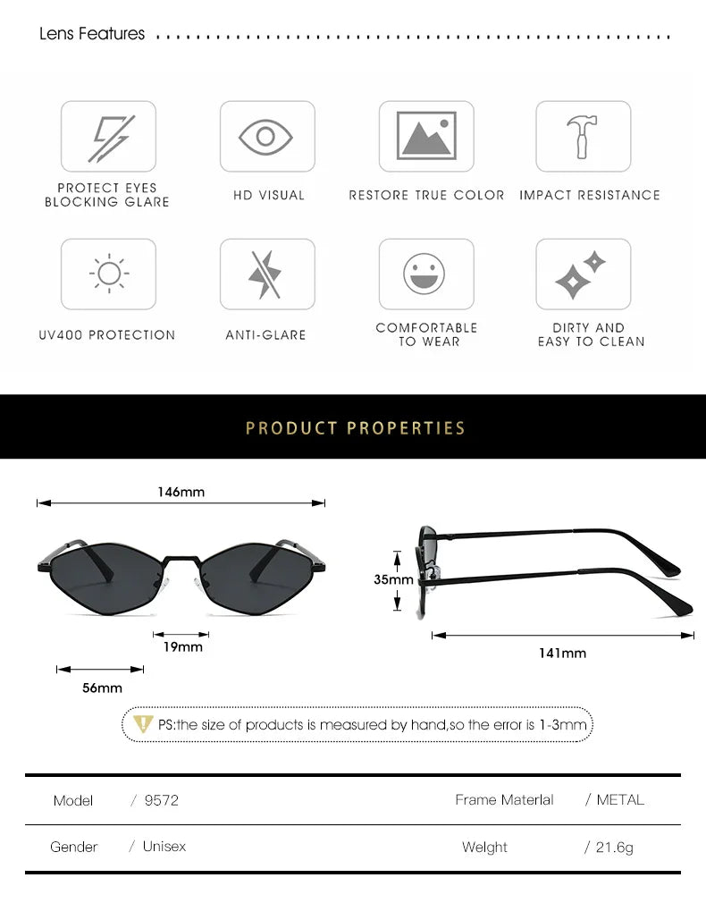 Gafas de Sol Punk UV400 para Mujer Viaje Moda Costa Rica