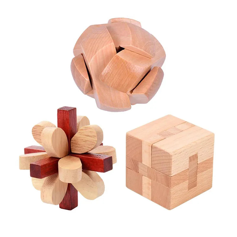 Juego de 3 uds. De rompecabezas de madera LuBan Lock, rompecabezas, juguetes de prueba IQ, juegos mentales educativos para adultos y niños, juego de enclavamiento desbloqueado