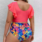 Bikini de Talla Grande con Volantes - Estampado y Tiro Alto para Playa