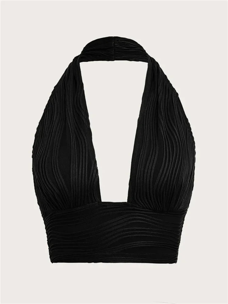 Top corto con espalda descubierta para mujer, Top Sexy liso con cuello Halter, ropa Y2K Grunge de estilo callejero, Top sin mangas para discoteca, ropa de calle 2024