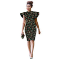Vestido Ajustado Ankara con Mangas Hoja de Loto