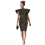 Vestido Ajustado Ankara con Mangas Hoja de Loto