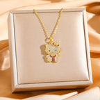 Collares con colgante de Hello Kitty de circonita brillante de lujo para mujeres y niñas, cadena creativa de acero inoxidable Sanrio, regalos de joyería