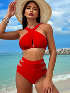 Conjunto de Bikini Halter de Color Sólido Cikini para Vacaciones y Playa