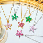 Cadena de acero inoxidable, collares con colgante de flor de circón simples y bonitos para mujeres y niñas, accesorios de joyería de Color dorado y plateado a la moda