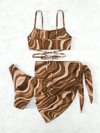 Bikini con Estampado Ondulado y Falda - Conjunto Práctico y Bonito