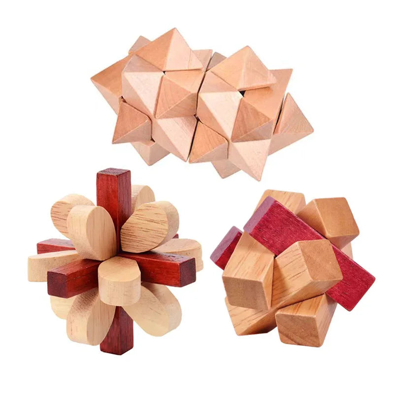 Juego de 3 uds. De rompecabezas de madera LuBan Lock, rompecabezas, juguetes de prueba IQ, juegos mentales educativos para adultos y niños, juego de enclavamiento desbloqueado