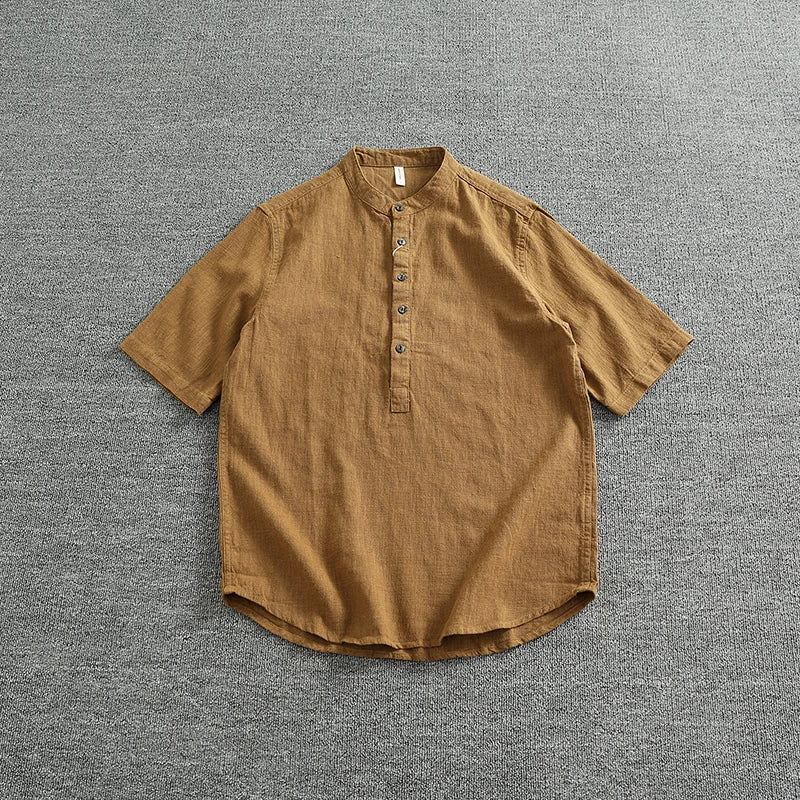 Camisa Lino Algodón Hombre | Estilo Retro | Manga Corta | Cuello Abierto | Ticotrendy Costa Rica
