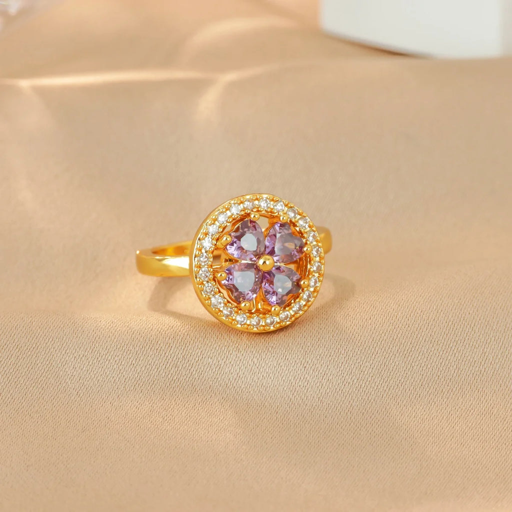 Anillo Ticotrendy Giratorio | Trébol Circón y Perlas | Acero Oro Boda 2025