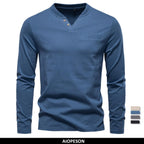 Camiseta Cuello Henley Algodón Hombre | Manga Larga Alta Calidad | Tallas S-XXL | Tico Trendy