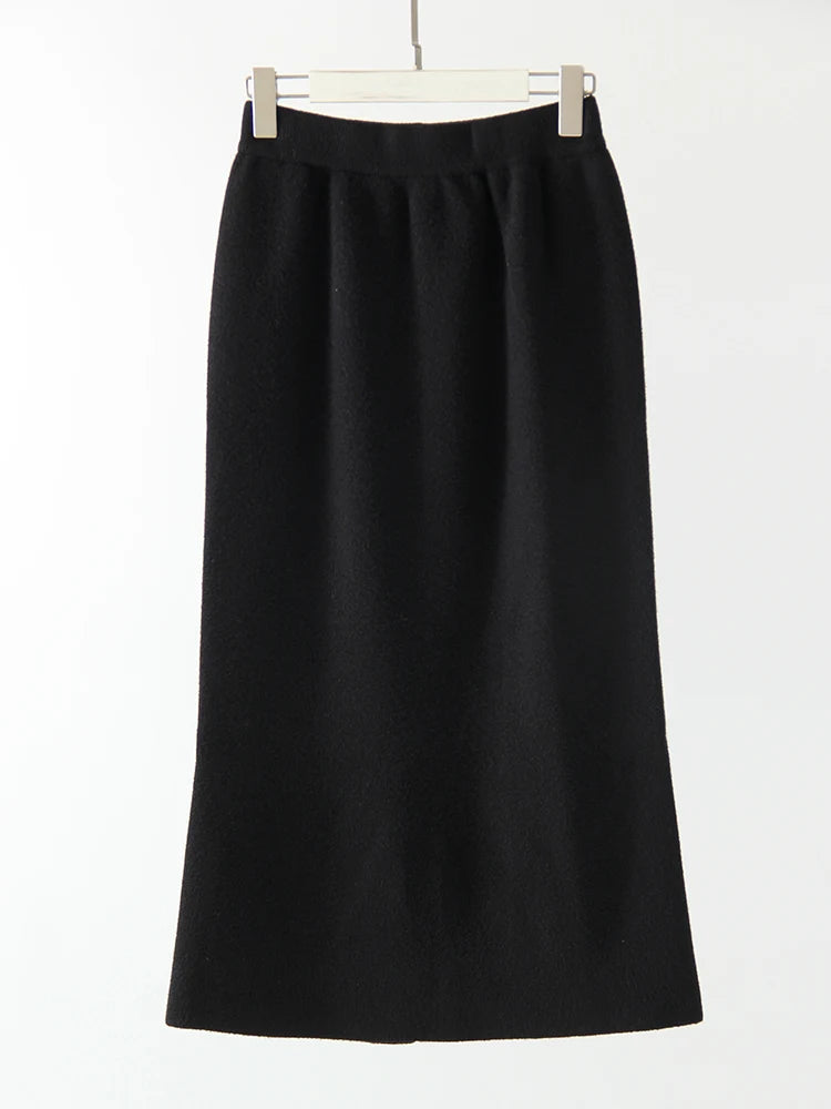Falda Maxi Recta de Punto con Abertura Estilo Coreano Casual